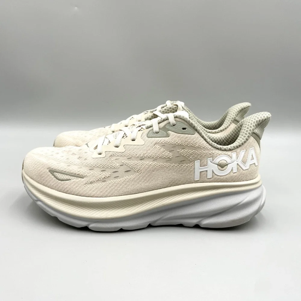 Hoka Clifton 9 Mens 9D Road Running Shoes Oat Milk Barley Chunky Sneaker Gym